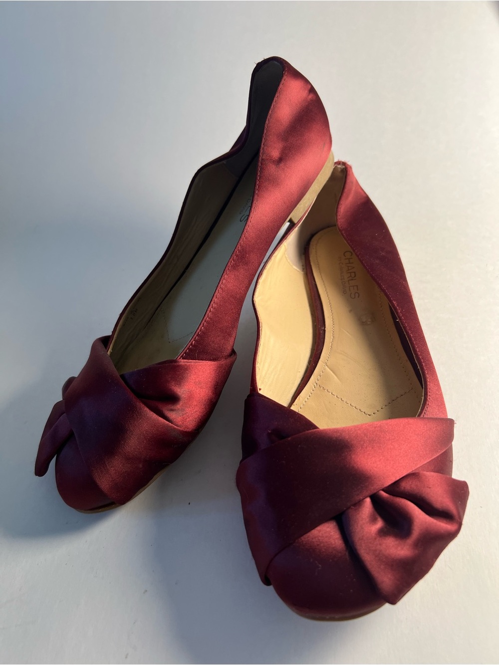 Charles By Charles David Satin Burgundy Knot-Front Flats Size 10